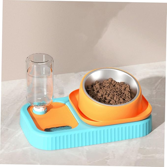 Double Bowl Cat Feeder Automatic Water Dispenser Elevated PET Food and Water Feeding Device for Cats and Dogs Spill Design Material