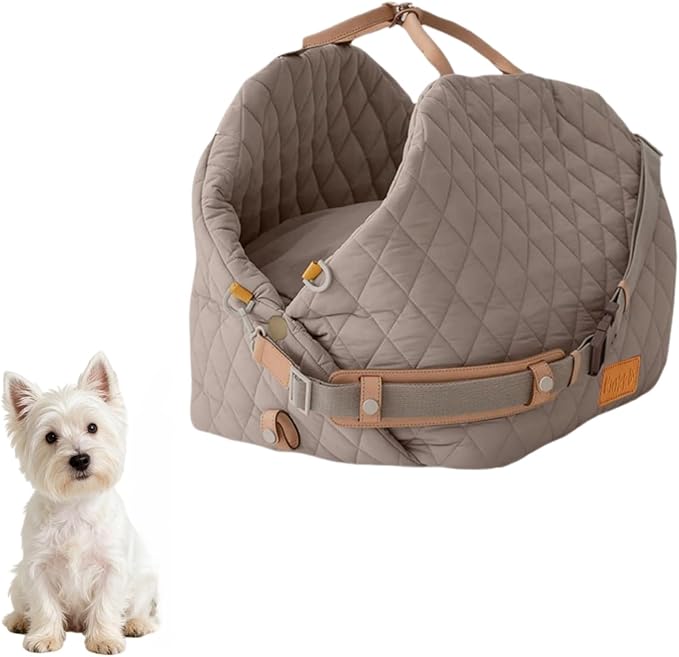 Dog Car Seat for Small Dogs, Pet Seats for Cars with Clip-On Safty Leash, Detachable Washable Pet Car Seat Travel Bed Under 25lbs (Grey)
