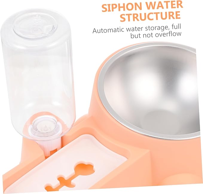 NUOBESTY Multifunctional Automatic Dog Feeder Bowl with Stainless Steel Food Container and Water Dispenser Safe Smooth Surface Pet Feeding Station for Busy Owners Orange Pink