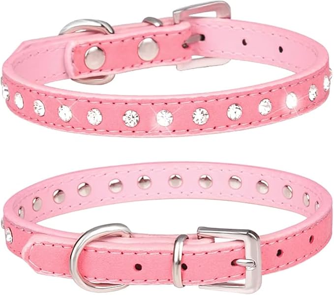 Pink Rhinestone Dog Collars for Small Dogs, Pretty Bling Diamond Puppy Collar Crystal Sparkly Glitter Jewel Girls Cat Collars for XXS Xs Small Medium Pet Female Dogs Kitten (S, Pink)