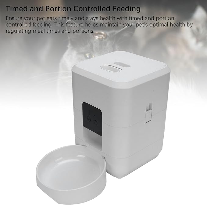 Automatic Cat Food Dispenser Pet Feeder Timing Feeding Portion Control Convenient Connection Cat Dog Dry Food Dispenser (White)