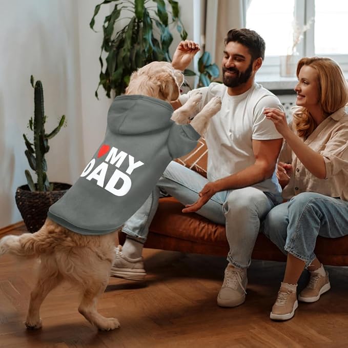 GreenJoy Dog Sweater Dog Hoodie Cold Weather Dog Coat Hooded Sweatshirt for Puppies,Cats, Small Medium Large Dogs (Grey(I Love My Dad), X-Large)