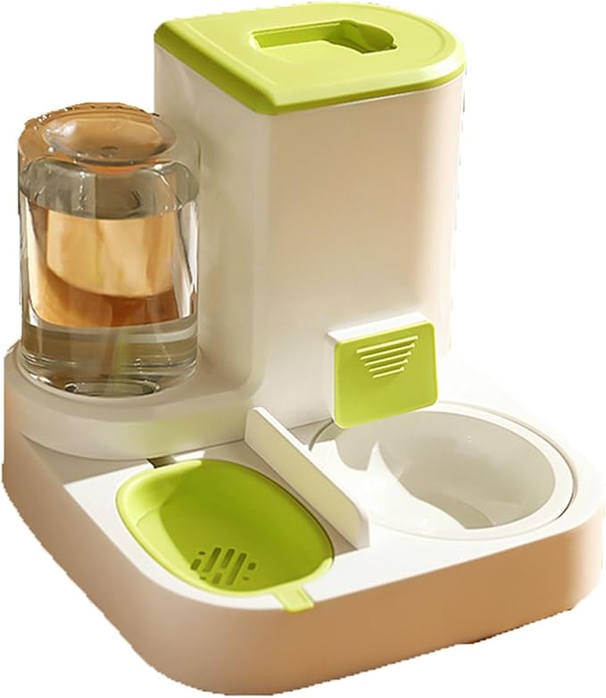 Pet Feeder 2-in-1 Automatic Pet Feeder Feeder and Waterer Pet Food Storage Removable and Easy to Clean Suitable Compatible with Small Dogs Cats Pets Supplies(Green)