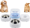 2 in 1 Pet Automatic Water Dispenser and Food Bowl Set, Durable & Detachable Stainless Steel Feeder Bowl,No-Spill Self-Dispensing Gravity Waterer for Small Dogs and Cats1.8L