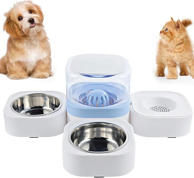 2 in 1 Pet Automatic Water Dispenser and Food Bowl Set, Durable & Detachable Stainless Steel Feeder Bowl,No-Spill Self-Dispensing Gravity Waterer for Small Dogs and Cats1.8L