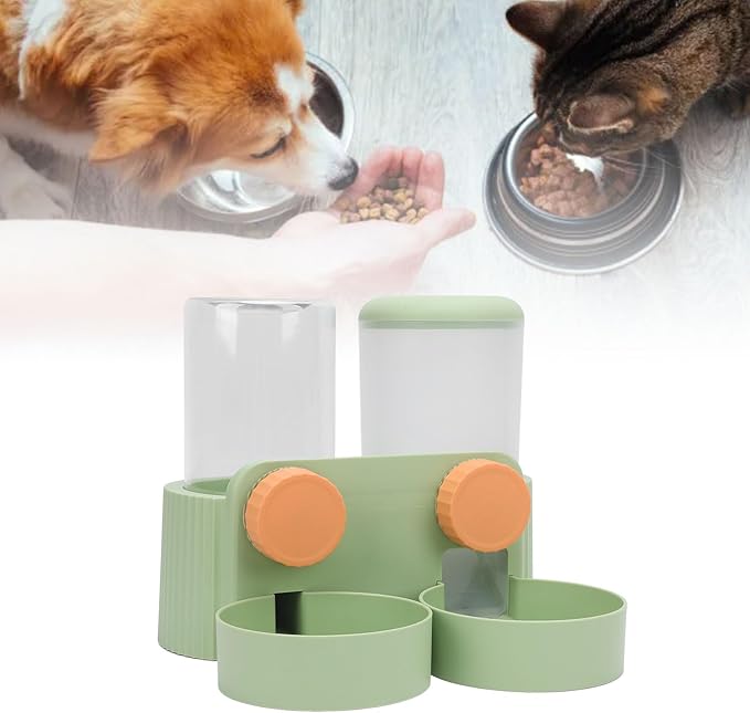 Hanging Pet Food Water Station, Automatic Pet Food Bowl Water Bottle Dispenser, Automatic Dog Cat Feeder and Waterer Set, Large Capacity 2 Bowls for Dogs Cats, Scheduled Feeding
