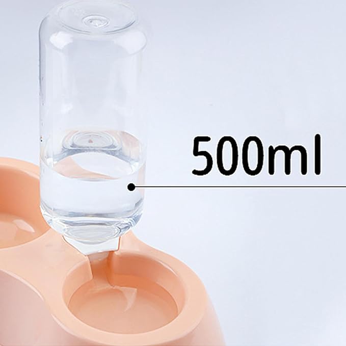 Pet Water & Food Bowl Set with 500ml Auto - Fill Bottle | Double Bowl Design for Dogs/Cats | Secure Plastic, Spill - Controlled & Simple to Maintain | Removable Automatic Feeder
