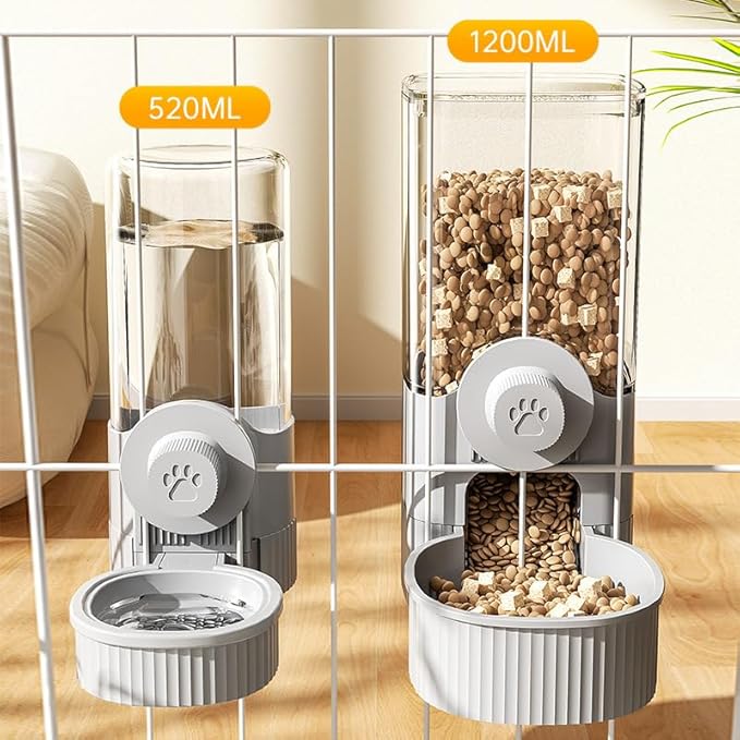 Hanging Automatic Pet Feeder and Waterer Set - Perfect for Dogs and Cats Drinking and Eating Needs! (Gray)