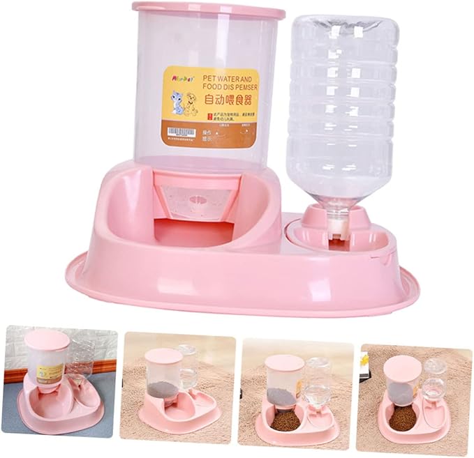 GANAZONO Automatic Cat and Dog Water Dispenser Feeder Dual Bowl Design for Easy Feeding Removable and Easy to Clean for Pet Owners and Stores and Break-Resistant Large Capacity Pink