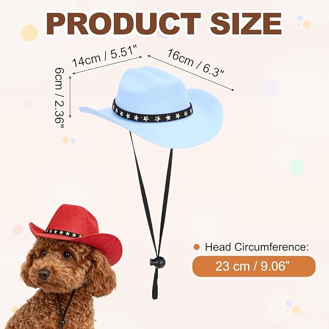Dog Cowboy Hat, Mini Cowboy Hat for Pet with Chin Strap Adjustable Cosplay Cap, (Blue, M), Intended for Dogs and Cats/Halloween Costume/Party Decoration