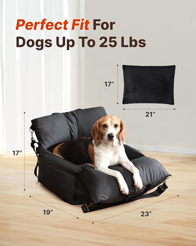 PET MARVEL Dog Car Seat for Small Dogs Up to 25 lbs, Pet Booster Seat with Safety Leash and Thick Cushion, Fully Detachable Washable Pet Bag with Storage Pocket, Portable Car Travel Carrier, Black