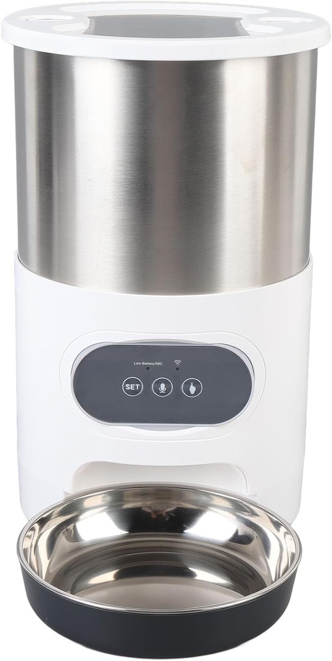 4L Automatic Timed Pet Feeder, Double Bowl Stainless Steel Food Dispenser for Cats and Dogs, with 4L Automatic Dog Feeder