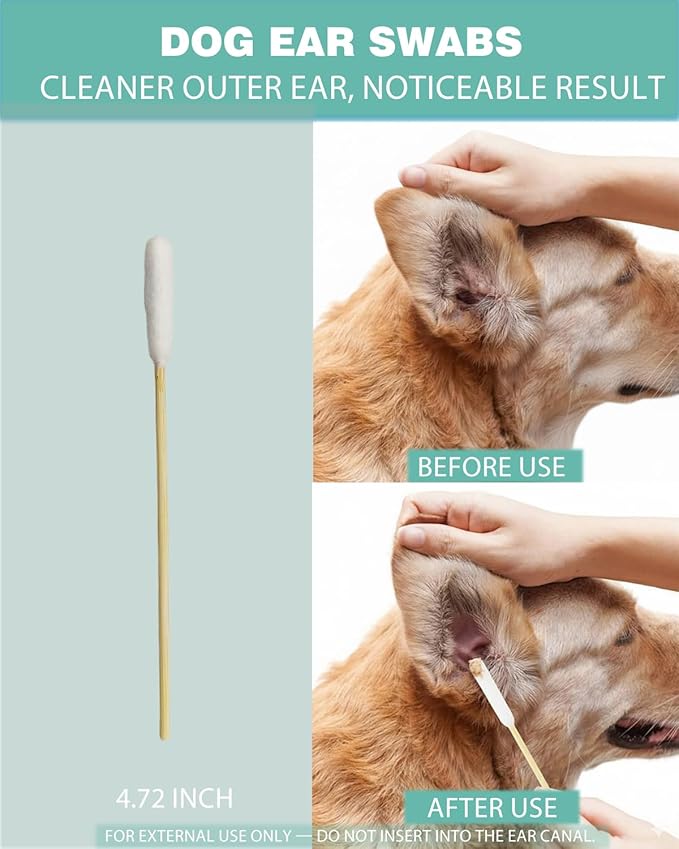 Dog Ear Swabs, 500 Count – 4.72 Inch Bamboo Cotton Buds for Small to Medium Dogs & Cats – Precision Cleaning Tool for Wax Removal & Grooming, Lint Free Tips (10 Resealable Packs)