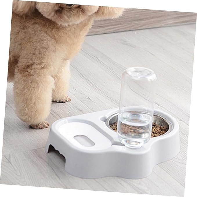 Pet Double Bowl Automatic Feeder and Water Dispenser for Cats and Dogs Sturdy Design Grey Convenient Feeding for Food and Water One Place