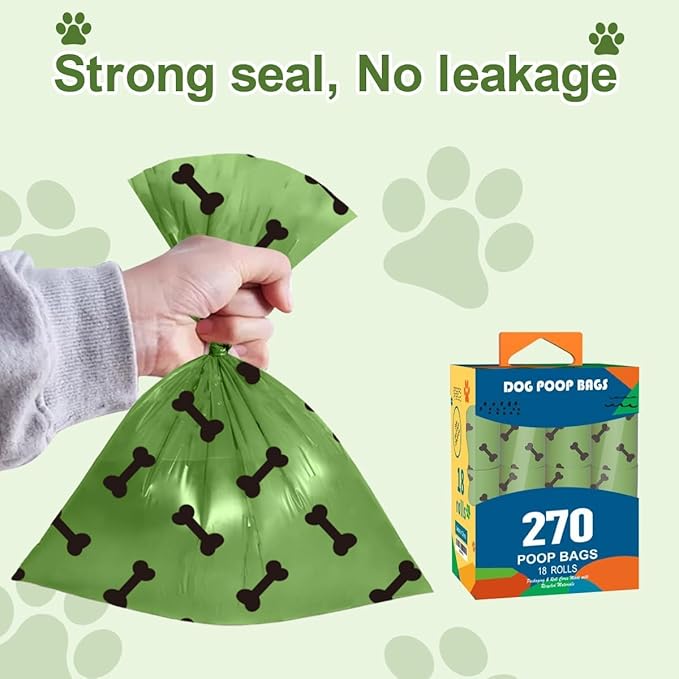 Strong Green Leak Proof Waste Bag for Dogs-270 Large Poop Bags,Biodegradable Dog Poo Bags with Corn Starch Blended Compostable Bag