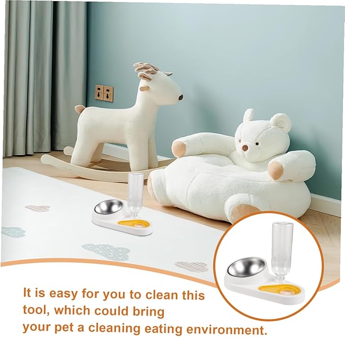 POPETPOP Automatic Pet Feeder and Water Dispenser Anti-Skid Dog Bowl White Small Animal Feeder for Puppies and Cats Household Feeding Supplies