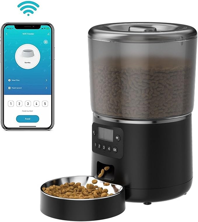 Timed Cat Feeder, Stainless Steel 4L with Dual Power Supply, Smart Control Pet Food Dispenser for Freshness PreservationEasy Cleaning for Automatic Feeding (US Plug)