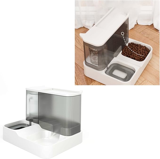Acouto Automatic Pet Water Food Dispenser Pet Water Food Dispenser 2 in 1 Large Capacity Transparent Window Automatic Feeder Dog Dog Feeder SuppliesCats/ & (Gray)