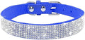 Rhinestone Dog Collar, Cute Dazzling Sparkling Soft Suede Leather Adjustable Pet Dog Cat Collar Crystal Diamond for Puppy Small Medium Large Dogs (XXS:15.5-21cm, Dark Blue)