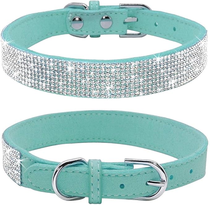 Rhinestone Dog Collar, Cute Dazzling Sparkling Soft Suede Leather Dog Cat Rhinestone Collar Crystal Diamond Pet Dog Puppy Collar(Blue,XS)