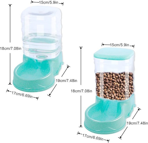 2 Pack Automatic Cat Feeder and Water Dispenser Self Feeding Replenish Eating Bowl Storage Container for Cats Small Dogs Pets Gravity Feeder and Waterer Set Dog Cat Pet Food Bowl 3.5 L