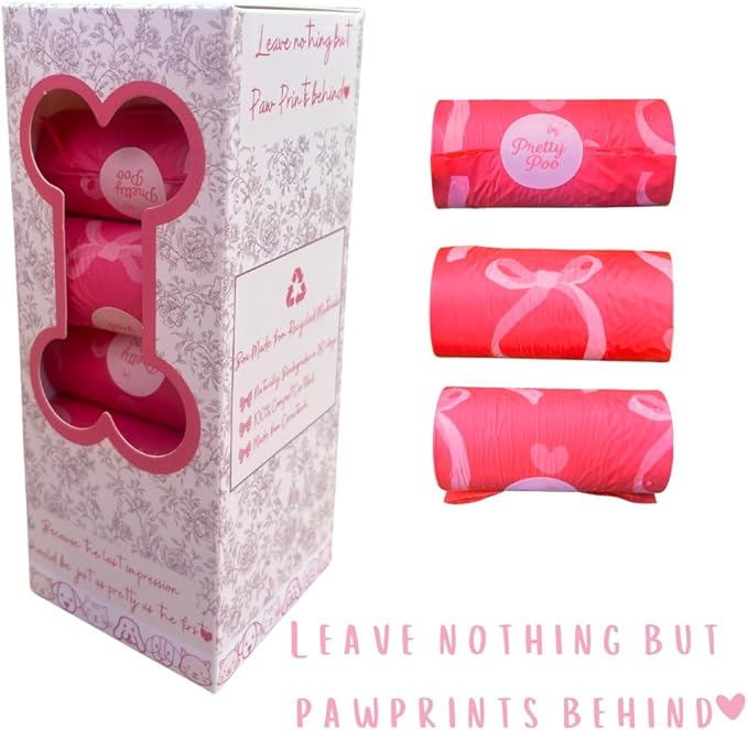 Pretty Dog Poop Bags - 150 Count, Certified Home Compostable, Leakproof, Extra Thick, Tear Resistant, Pink, Vanilla Scented, Sugar Bows