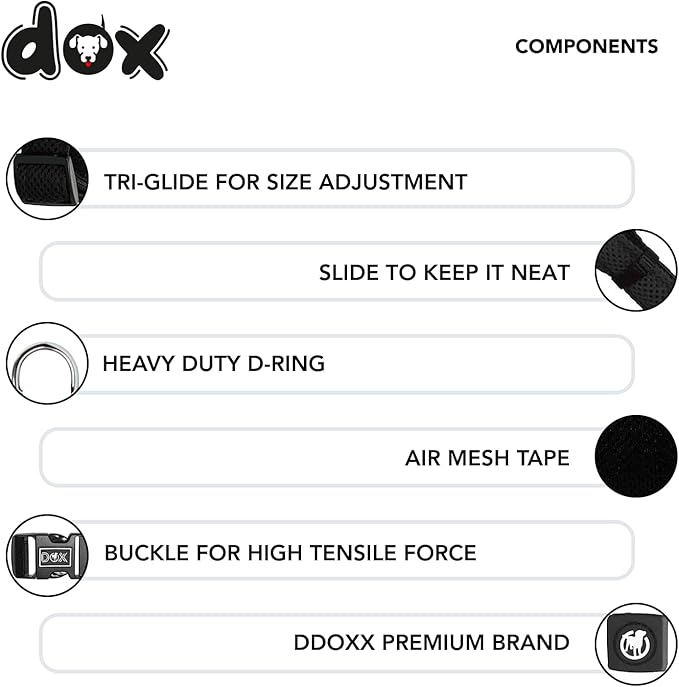 DDOXX Dog Collar Air Mesh, Adjustable, Padded | Many Colors & Sizes | for Small, Medium & Large Dogs | Collars cat Puppy pet Kitten | Black, XS