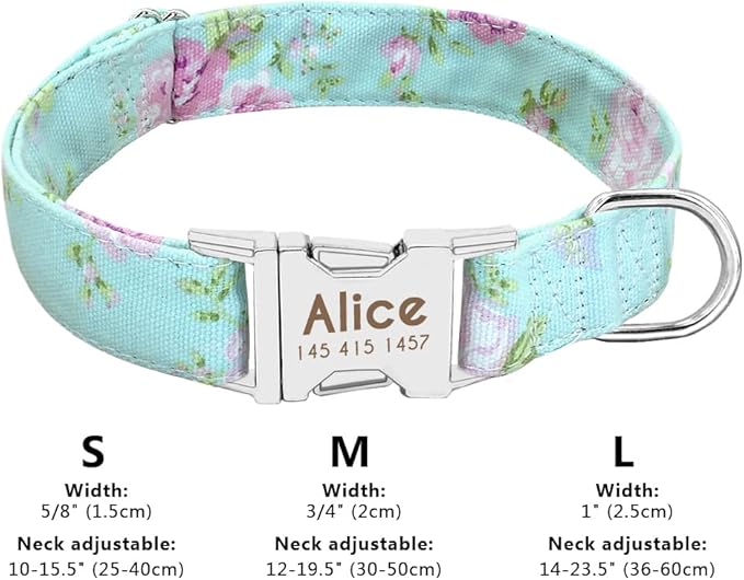 Personalized Dog Collar Nylon Print Dog Collars Customized Puppy Pet Collar Engraved Name ID for Small Medium Large Big Dogs Pug 011 Green S