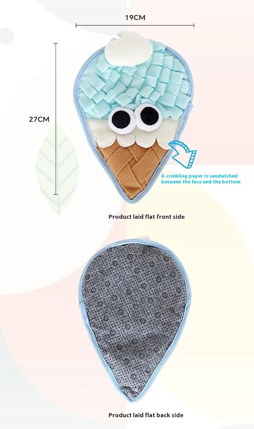 Interactive Pet Snuffle Mat with Crinkle Paper and BB Sound – Food-Shaped Nose Work Mat for Cats, Dogs, and Small Pets, Anti-Slip Base, Puzzle Feeding Toy (ice Cream)