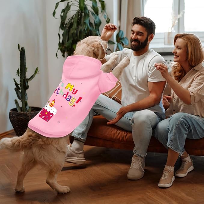 GreenJoy Dog Sweater Dog Hoodie Cold Weather Coat Hooded Sweatshirt for Puppies,Cats, Small Medium Large Dogs (Pink(It's My Birthday), X-Small)