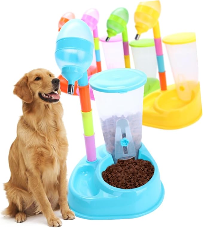 Generic Dual-Function Automatic Pet Feeder and Waterer for Dogs and Cats Large Capacity Food Dispenser with Easy-Clean Wide Mouth Plastic Pet Waterer and Food Feeder in Blue