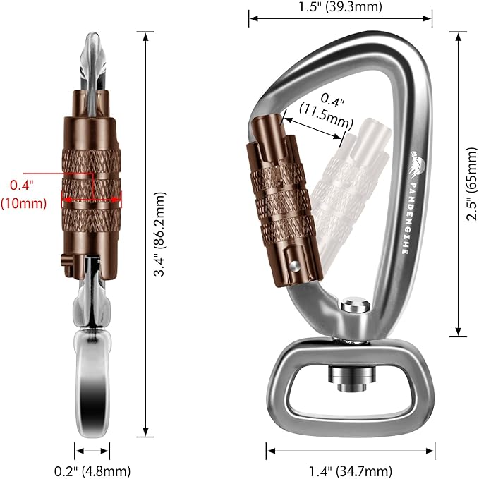 Locking Carabiner Clip 2.5" with Swivel Ring for Securing Pets, Dog Leash Harness, Camping, Hiking, Keychains