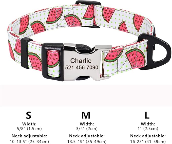 Personalized Dog Collar Nylon Print Dog Collars Customized Puppy Pet Collar Engraved Name ID for Small Medium Large Big Dogs Pug 159 White M
