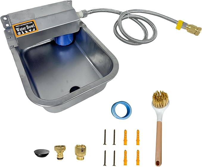 Automatic Dog Water Dispenser 1 Gallon/128 oz Stainless Steel Water Bowl with 3/4'' Brass Adapter Auto-Fill Wide Mouth Waterer Feeder Indoor and Outdoor Dog Waterer Feeder Fit 3/4'' GHT Faucet