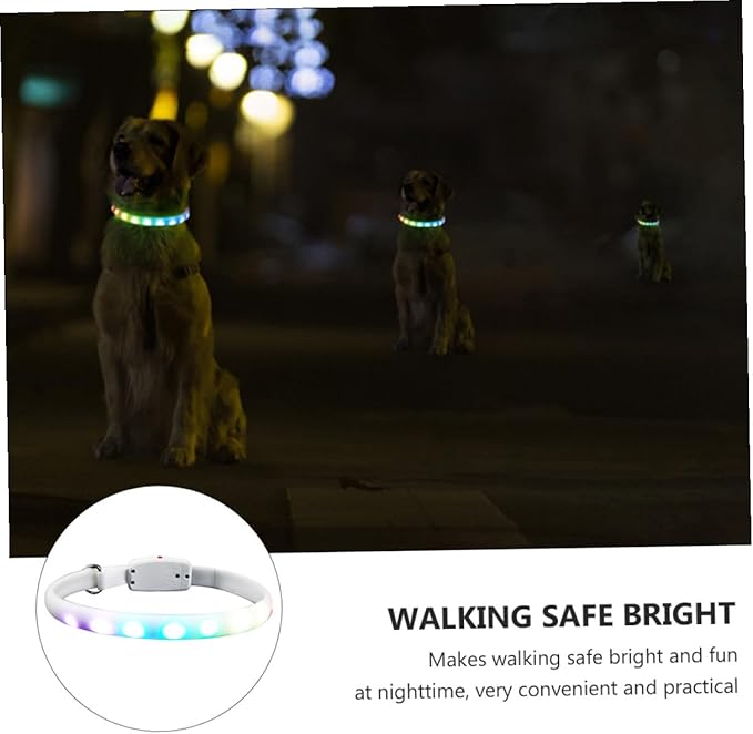 Ciieeo USB Charging LED Dog Collar Glowing Luminous Pet Collar White Light-up for Evening Strolls