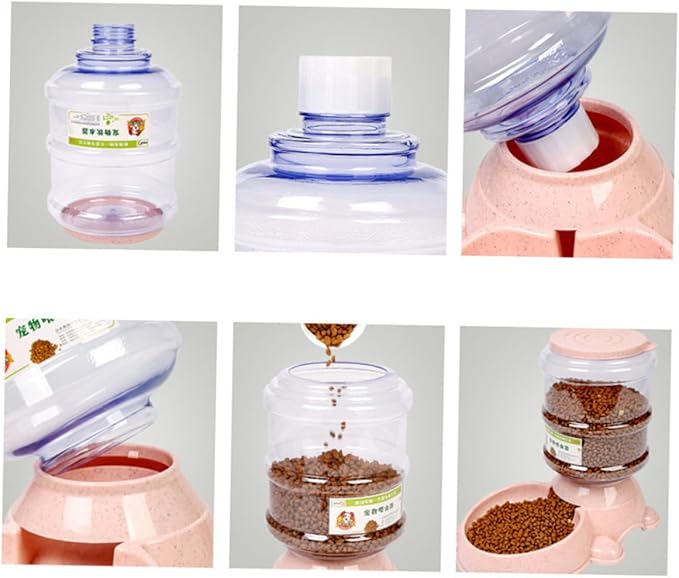 VANZACK 1Pc Automatic Dog Feeder Food Dispenser Refillable Pet Food Holder Adorable Bear Shape for Easy Cleaning and Capacity Storage for Home and Shop Pink