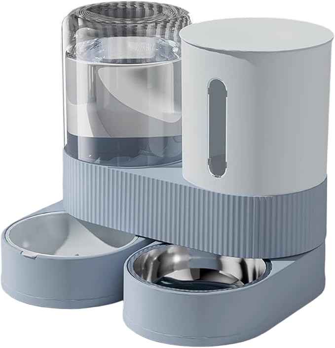 Automatic Pet Feeders with Removable Stainless Steel Bowls, Anti-Slip Base & Integrated Water Dispenser for Dogs Spill Elevated Bowl