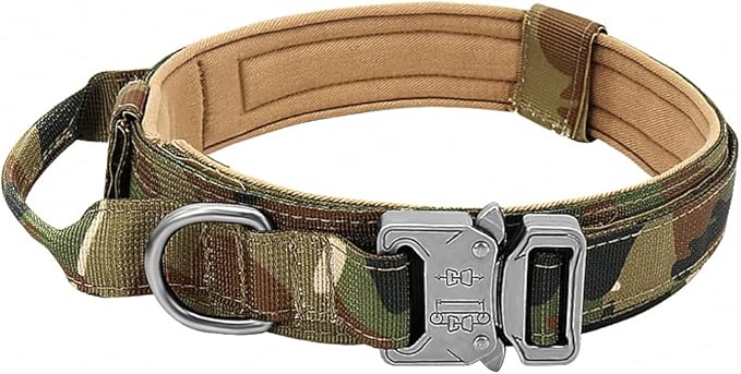Military Tactical Dog Collar Leash German Shepard Medium Large Dog Collars Lead for Walking Training Dog Collar Control Handle Camouflage M