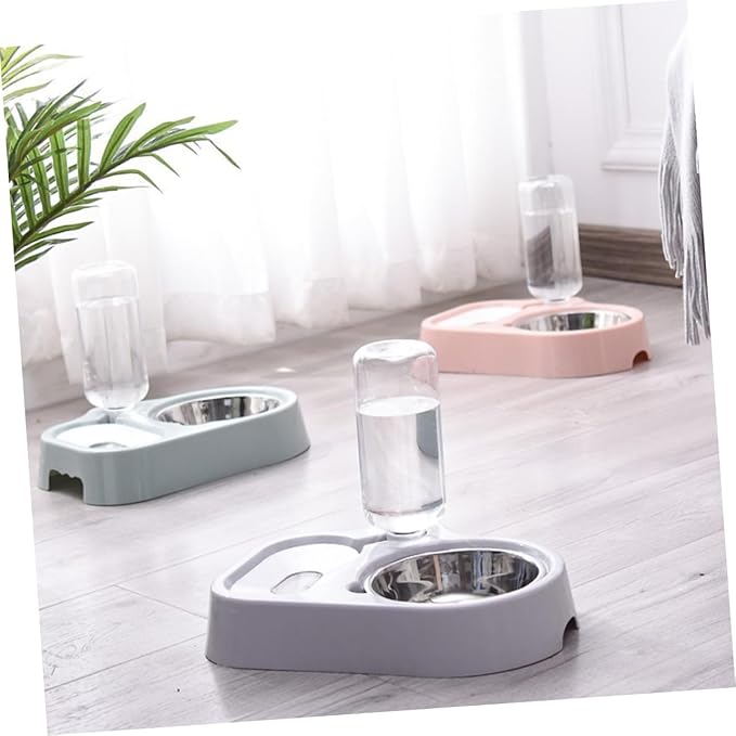 Pet Double Bowl Feeder Automatic Water Food Dish for Cats and Dogs Sturdy Design Grey Non-Skid Base for Feeding Hydration Convenient Pet Supplies