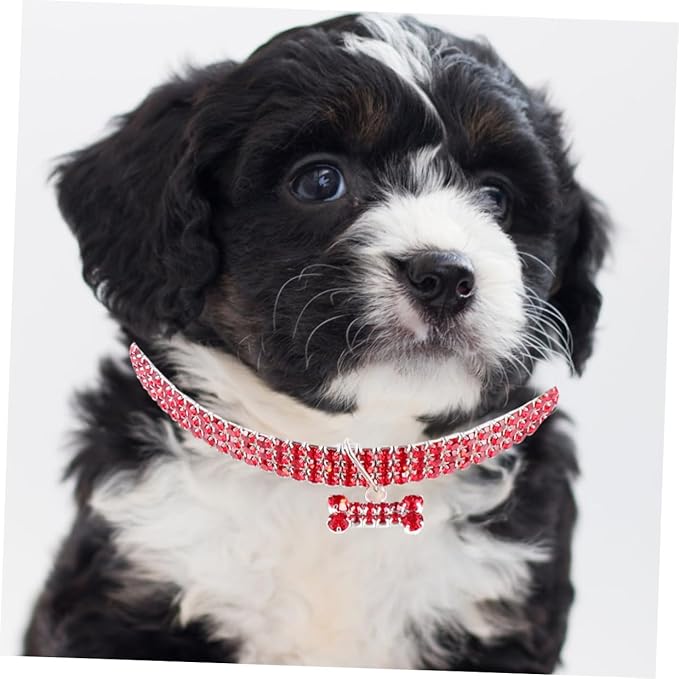 DECHOUS Rhinestone Pet Dog Collar with Shining Crystal Bone Pendant, Adjustable Buckle Size M Collar for Small to Medium Dogs, Luxury Bling Necklace for Puppy and Pet Supplies