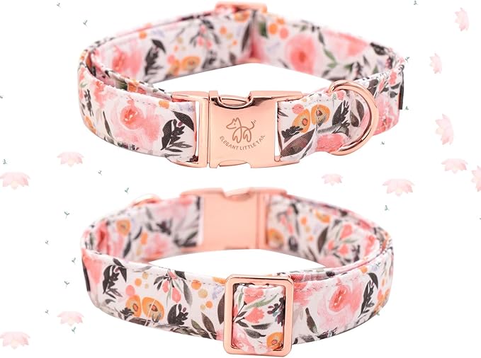 Elegant little tail Dog Collar, Pink Floral Pattern Pet Collar Summer Durable Cute Dog Collars Male or Female Pet Gift Adjustable Dog Collar for X-Large Dogs
