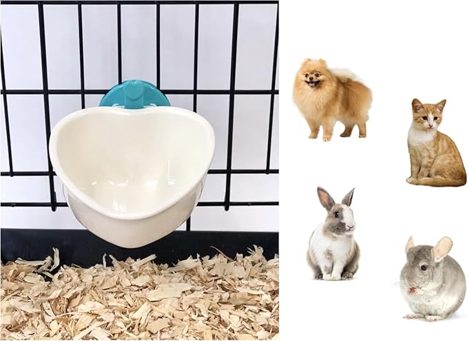 Choco Nose Patented Removable Heart Shaped Food Bowl for Dogs/Puppies/Rabbits/Cats/Guinea Pigs/Chinchillas/Birds -Water Dish for Small Pets or Animals - for Wire Cages or Crates 8 oz, Aqua (C607)