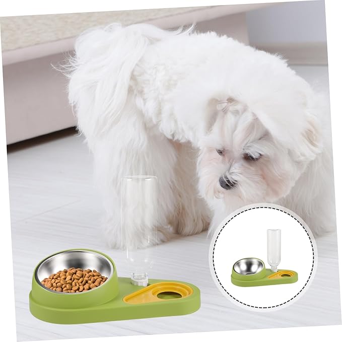 Mikikit Automatic Pet Food and Water Dispenser Compact Dog Feeder Non-Skid Base Bite-Resistant Material for Cats and Dogs Easy Use Pet Feeding Bowl Green