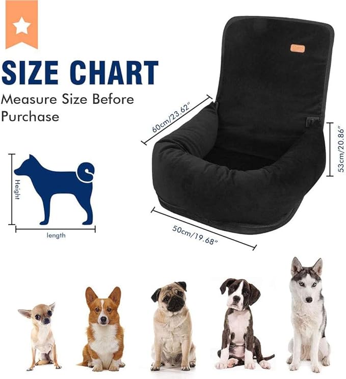 Dog Car Seat Pet Puppy Booster Seat Dog Travel Car Carrier Bed with Clip-On Safety Leash, Non-Slip Dog Safety Car Seat for Small and Medium Pets, Compatible with All Cars/Suvs