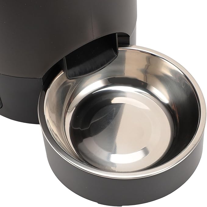Focket Dog Cat Automatic Feeder Visible Bucket Automatic Pet Feeder Stainless Steel Key Control for Home (Black Single Bowl)