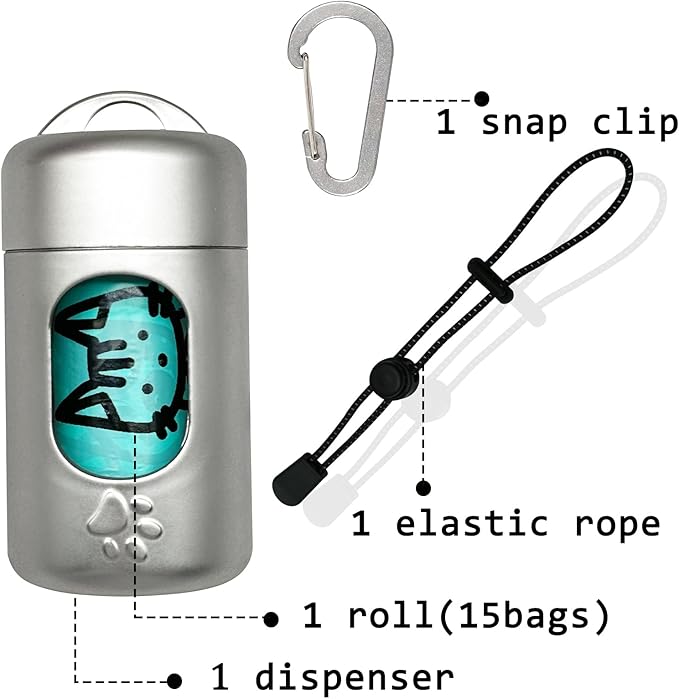 Dog Poop Bag Dispenser for Leash with Snap Clip, Skin-friendly Texture Waste Bag Holder for Dog Walks and Cats, Pets Litter Bag Container, Indoor & Outdoor Use (Metal, 1)
