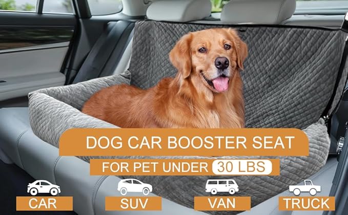 Auto Care Dog Car Seat, Fully Removable and Washable Cover, Easy to Assemble, Memory Foam Filled Comfort Pad, Durable Anti Slip Bottom (Gray)
