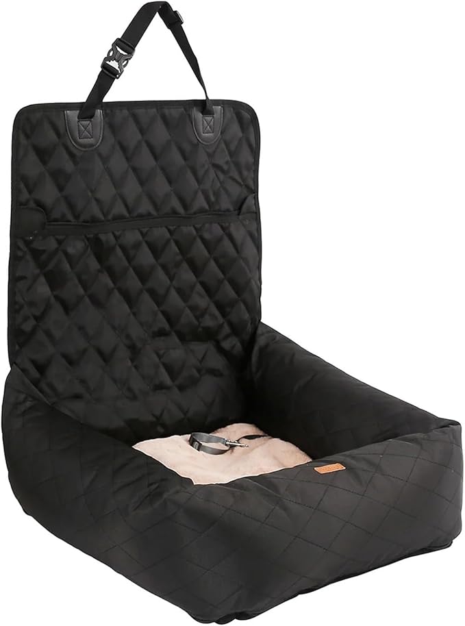 Dog Car Seat Booster for Small Dogs and Cats, Waterproof Quilted Nylon Pet Travel Bed, Durable Anti-Slip Car Seat Protector, Beige/Black/Grey, 60x50x18cm(Black)