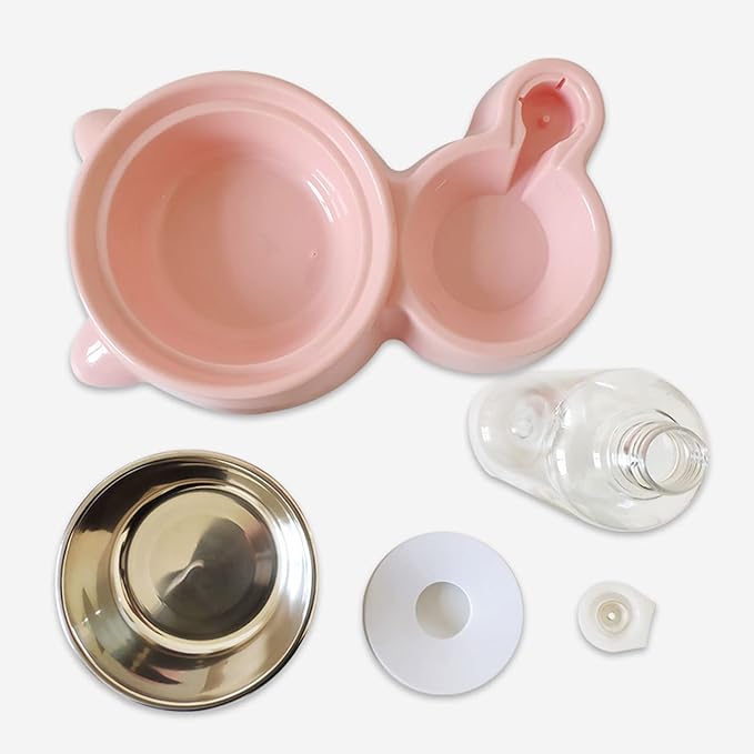 Dog Feeder Food Water Bowls Set Stainless Steel Bowl Dish Automatic Bottle Dispenser Easy to Pet Automatic Feeder and Waterer Dog Water Food Bowl Dispenser Set