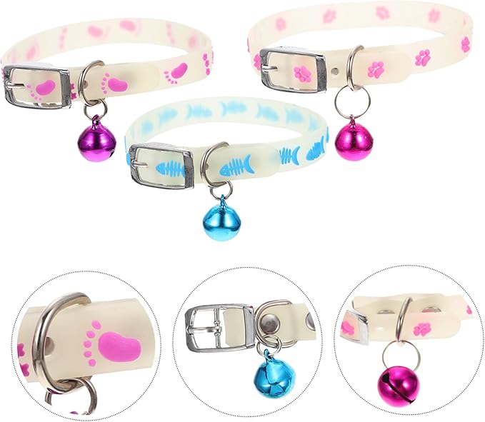 ERINGOGO 3pcs Fluorescent Pet Collar Glow Collars for Dogs and Cats Night Safety Accessories to Prevent Loss Random Colors Fish Bone